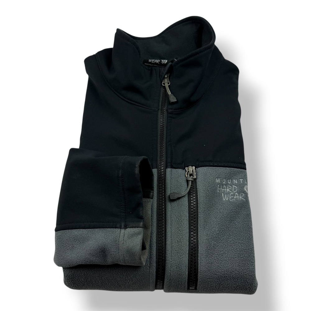 Mountain Hardwear Mens Small Black Grey Full Zip‎ Hybrid Fleece Jacket Softshell